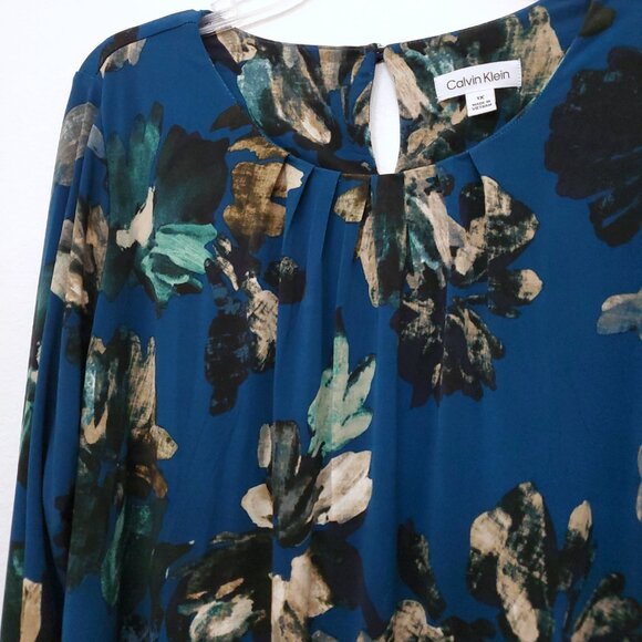 Calvin Klein Dark Floral Fairy Long Sleeve Women's Stretchy Blouse Top Size 1X - Picture 4 of 12